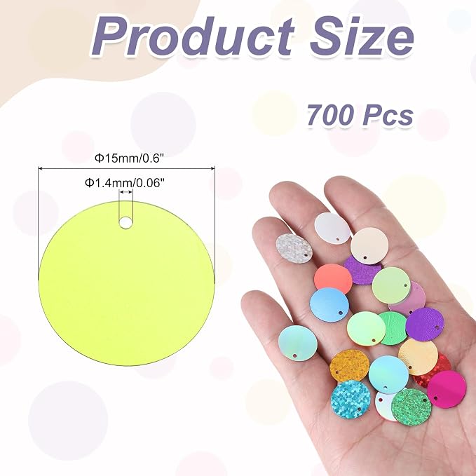 MECCANIXITY 700 Pcs Flat Round Sequins 15mm/0.6 Inch Loose Paillettes Craft - Image 2