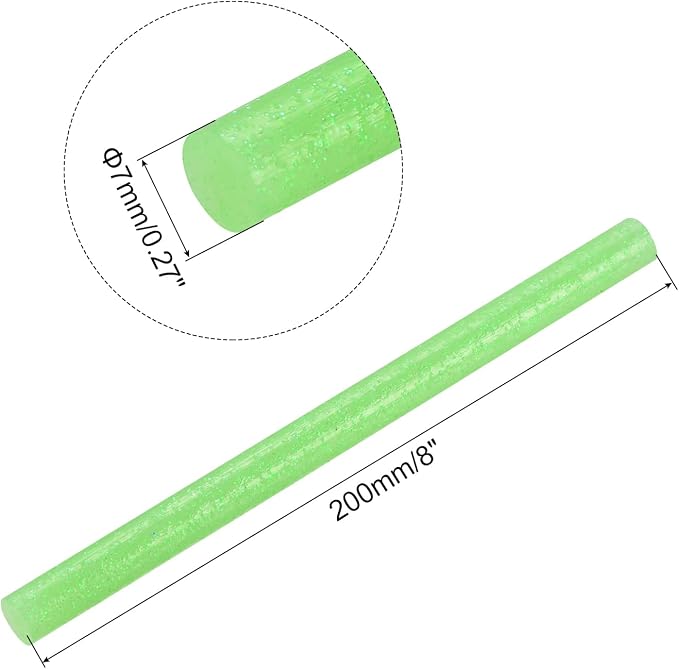 uxcell Mini Hot Glue Sticks for Glue Gun 7mm x 200mm Glitter Light Green 12pcs - Image 2