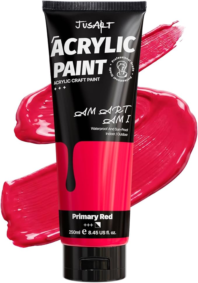 JusArt Red Acrylic Paint, 8.45oz/250ml Large Tube, Heavy Body Rich Pigment by JusArt%7CCreativeArtSupplies