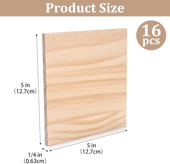 Wooden Blocks for Crafts, 1/4″ Thick 5″ X 5″ Wood Squares for Crafting - Image 3
