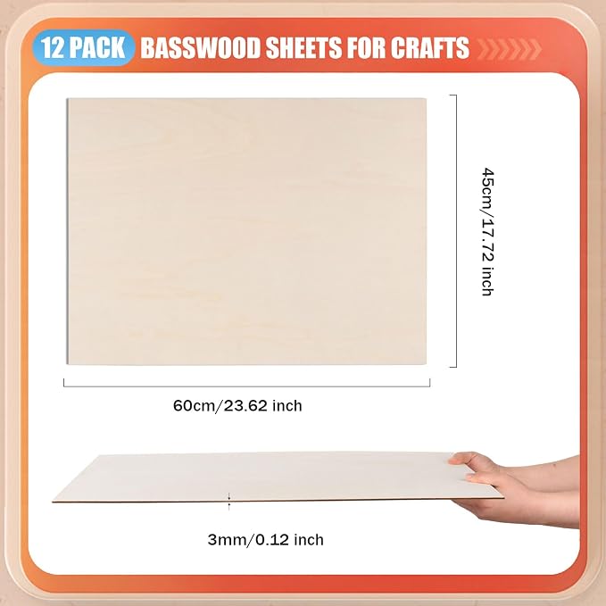 AWIZOM 12 Pack Basswood Sheets for Crafts-18 x 24 x 1/8 Inch- 3mm Thick Plywood - Image 2