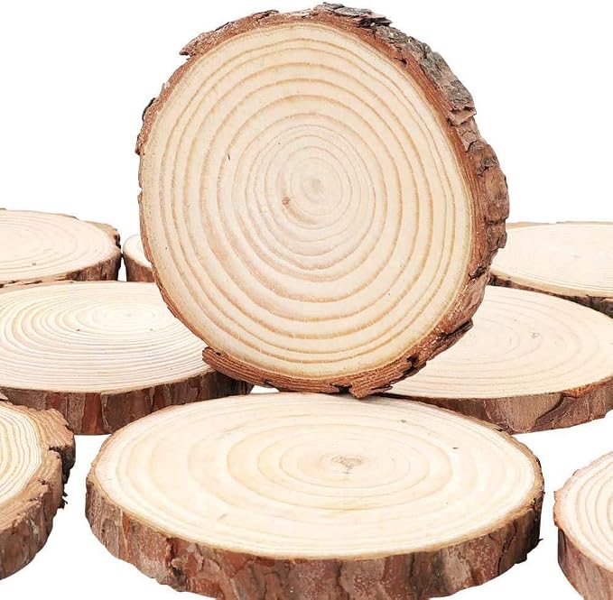 Unfinished Natural with Tree Bark Wood Slices 30 Pcs 2.4"-2.8" inch Disc - Image 2