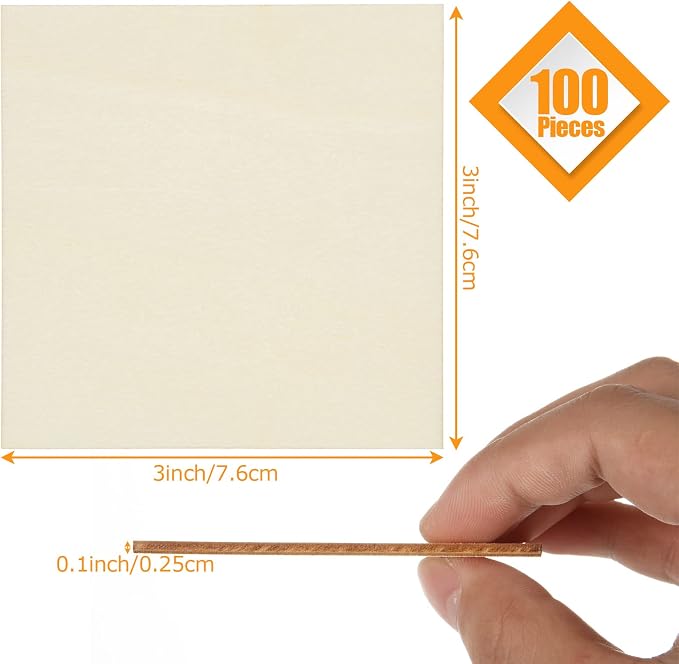 100 Pieces 3x3 Inch Wood Squares Unfinished Basswood Plywood Wooden Sheets 1/8 - Image 2