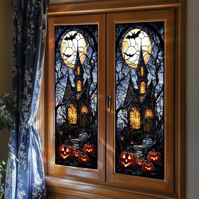 Haunted House Halloween Window Film 17.71x39.97 Inch Stained Glass Static Cling - Image 6