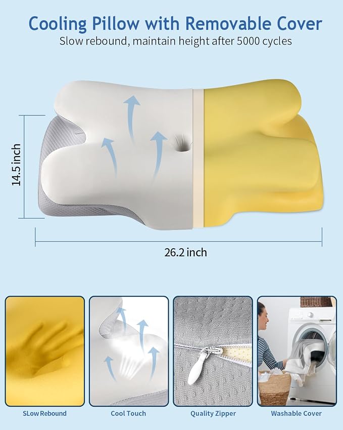 Cervical Neck Pillow for Pain Relief Sleeping, Cooling Ergonomic Contour Side - Image 8