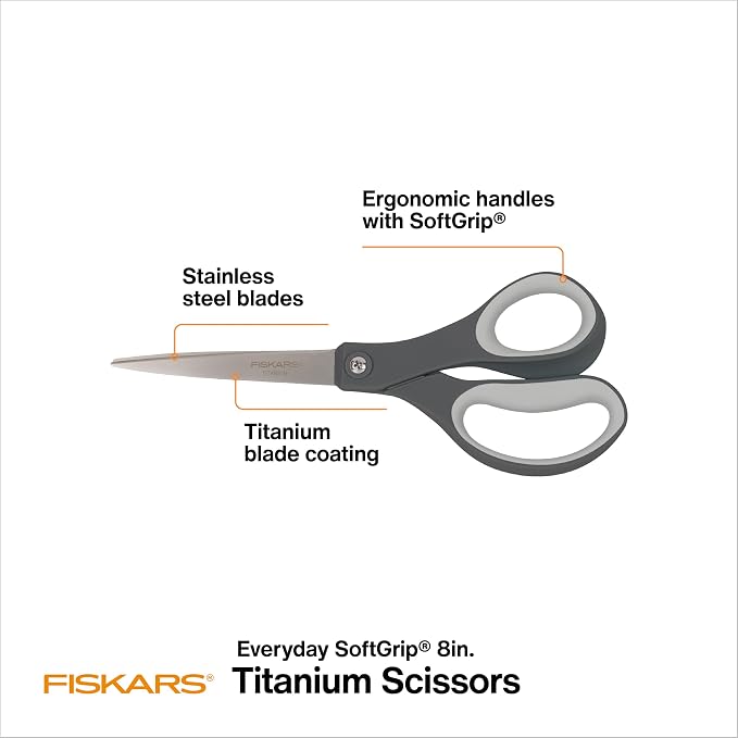Fiskars 8" Everyday Titanium SoftGrip All Purpose Scissors, Arts & Crafts - Image 2