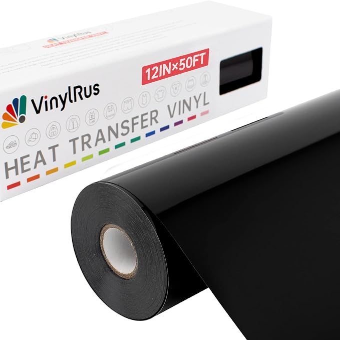 VinylRus Heat Transfer Vinyl-12” x 50ft Black Iron on Vinyl Roll by VinylRus
