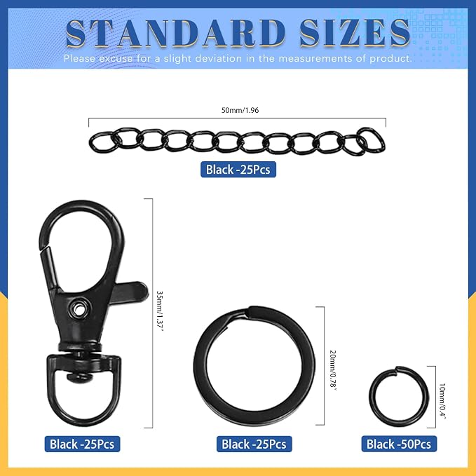 Glarks 125pcs Black Keychain Making Kit, Keychain Craft Supplies Including Key - Image 2