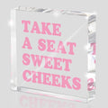 Take a Seat Sweet Cheeks Pink Acrylic Wall Decal, 4x4 Inch Fun Bathroom Decor by MUZRUYOU