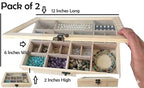 2 Pack Unfinished Wood Box, Glass Lid, 14 Compartment Jewelry Organizer | - Image 2