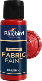 BLUEBIRD Fabric Paint, Vermilion Red, 3.4 Fl Oz, Permanent Fabric Paints by BluebirdArts