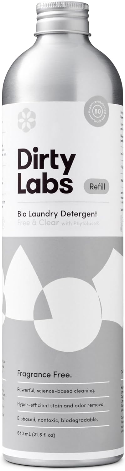 Dirty Labs | Scent Free | Bio Enzyme Liquid Laundry Detergent | 80 Loads (21.6 fl oz) | Hyper-Concentrated | High Efficiency & Standard Machine Washing | Nontoxic, Biodegradable | Stain & Odor Removal