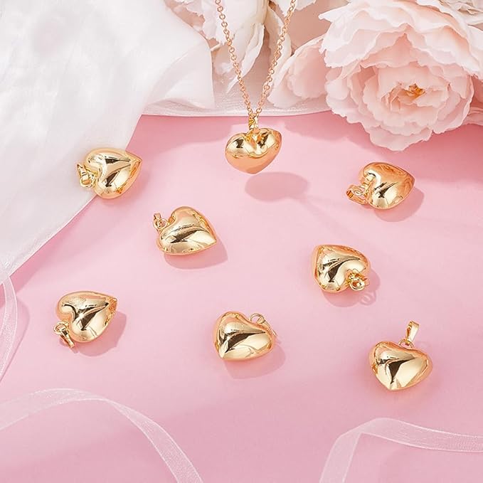Beebeecraft 1 Box 10Pcs Heart Charm 18K Gold Plated Brass Large Puffy Love - Image 4
