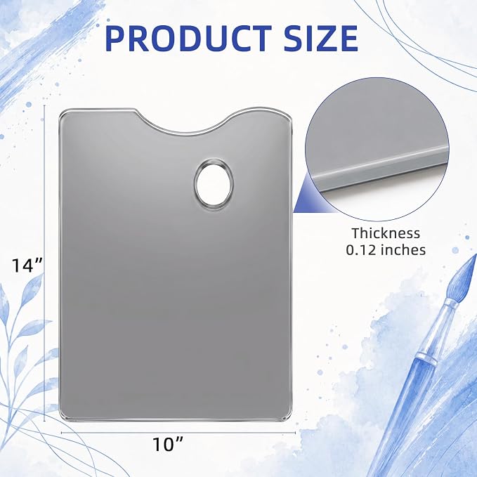 10x14 Inch Natural Grey Tempered Glass Palette, Handy Rectangular Glass Palette - Image 2