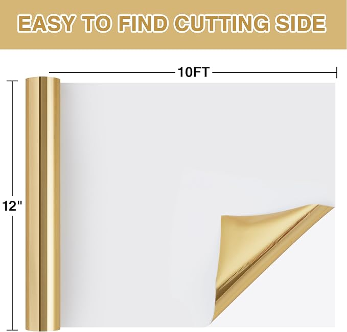 TORC Metallic HTV Heat Transfer Vinyl Roll 12" X 10FT Gold Iron on Vinyl - Image 2
