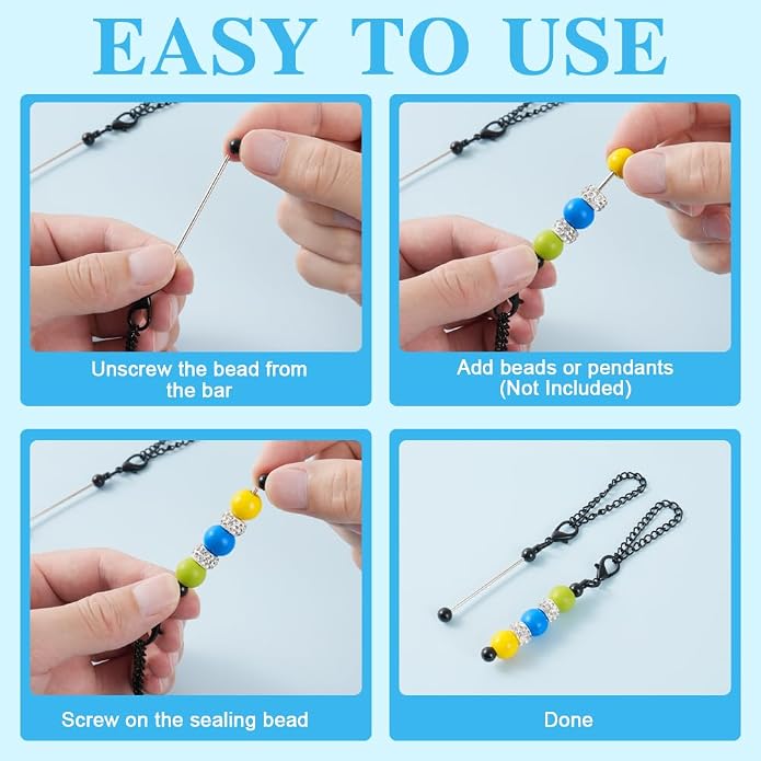 16PCS Beadable Keychain Bar Bulk, Metal Blank Beaded Keychain Bar - Image 5