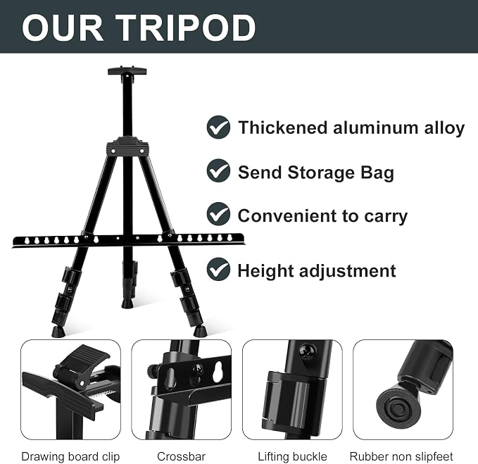 AROIC 17-66 Inch Art Easel Stand, Sturdy Aluminum Tripod - Image 4