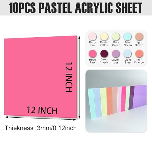10 Color Cell Cast Acrylic Sheets 1/8inch 12x12 300x300mm Plexiglass Sheets | - Image 2