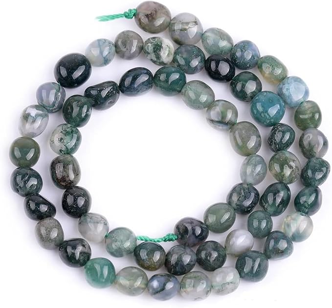 HAAMIIQII Natural Green Moss Agate Pebble Stone 5-8mm Small Irregular Freeform by HAAMIIQII