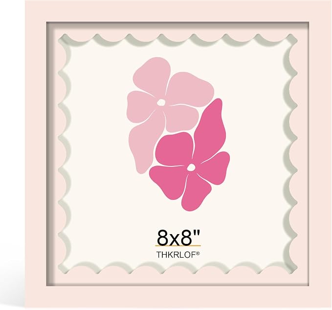 8x8 Picture Frame with Wavy Mat, Wooden Real Glass 8 x 8 Photo Frame by THKRLOF