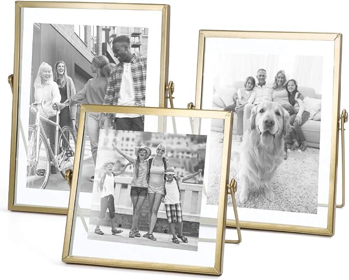 Gold Picture Frames Set of 3 — 4x4 4x6 5x7 Floating Glass Photo Frame Gift | by AceList