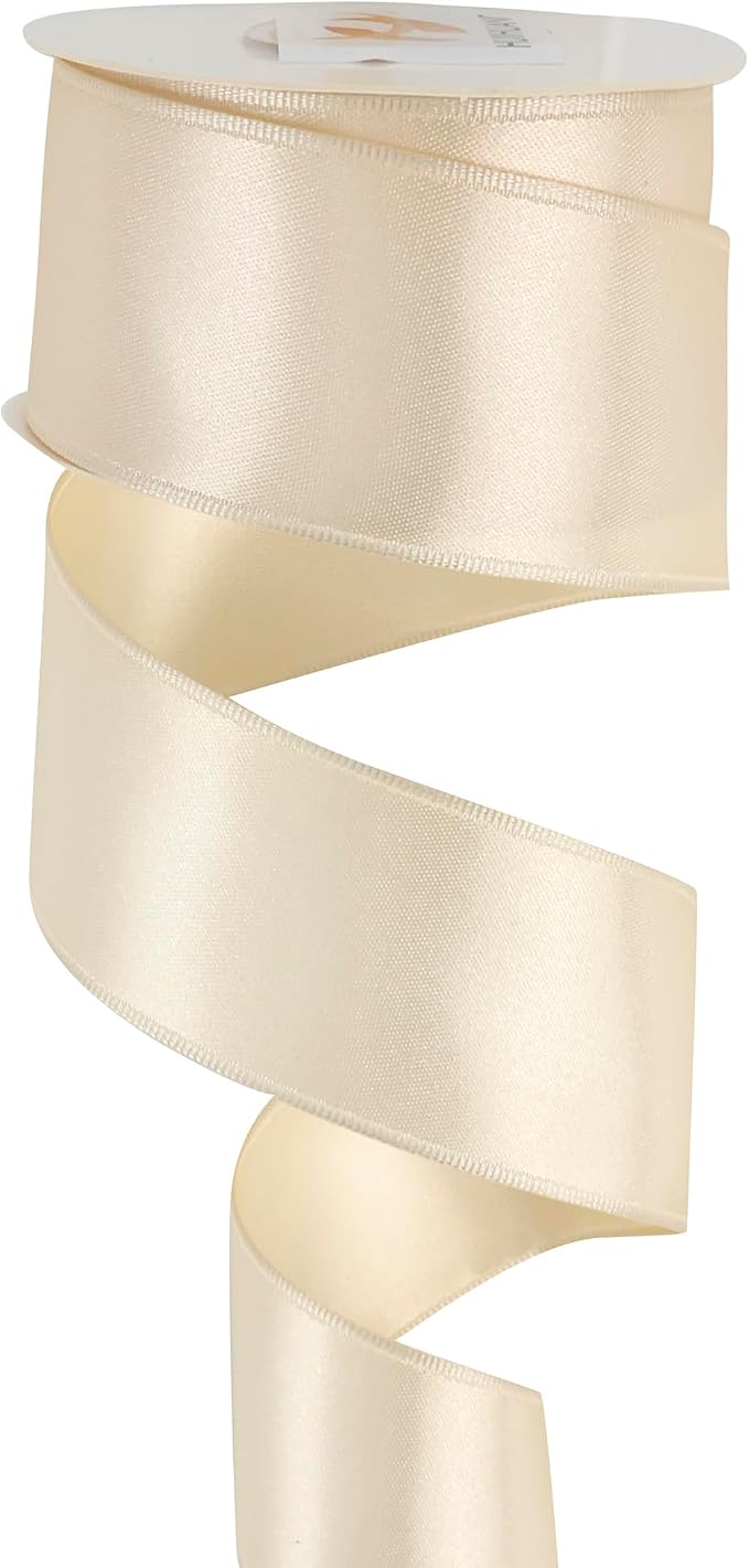 HUIHUANG Champagne Satin Wired Ribbon 1-1/2" Light Champagne Wire Edge Ribbon - Image 6