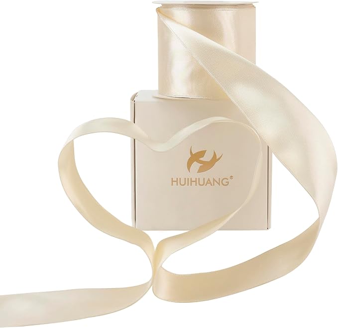 HUIHUANG Champagne Satin Wired Ribbon 2.5 inch Champagne Pink Wire Edge Ribbon - Image 3
