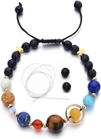 Women Stone Bead Charm Bracelet Universe Galaxy the Eight Planets Nine Planets by MENGLINA