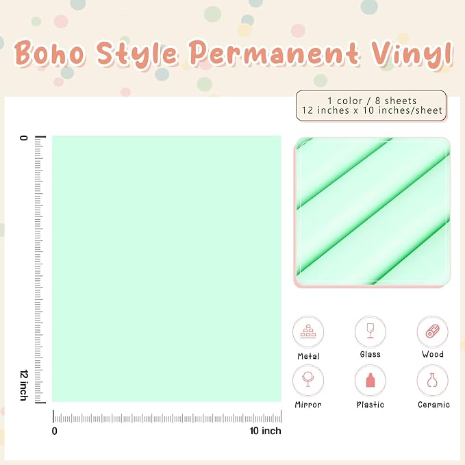 Tintnut Boho Permanent Vinyl 8 Pcs 12x10in Light Aqua Blue Adhesive Vinyl | - Image 2