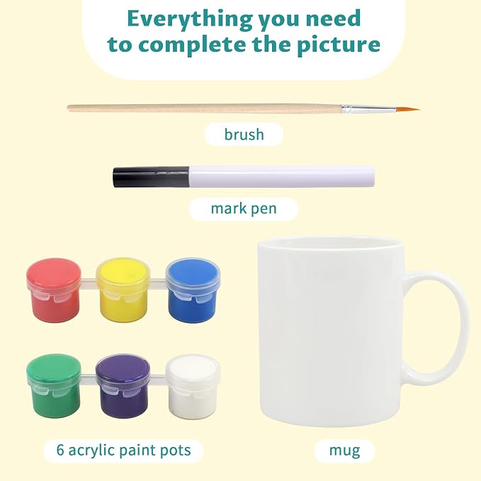 Paint Your Own Mug Kit for Adult Kids Craft Art Activity Plain Blank White - Image 2
