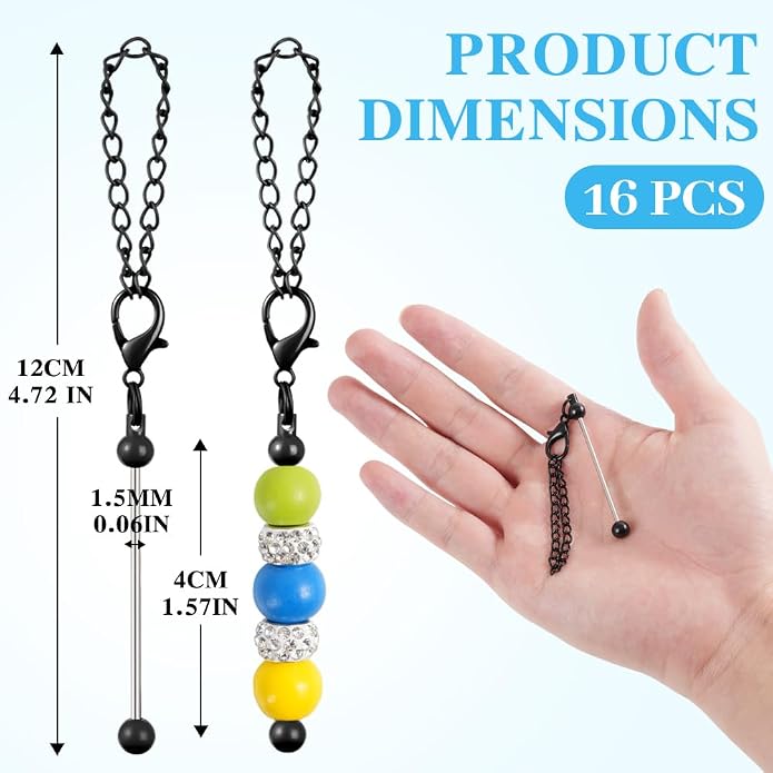 16PCS Beadable Keychain Bar Bulk, Metal Blank Beaded Keychain Bar - Image 3