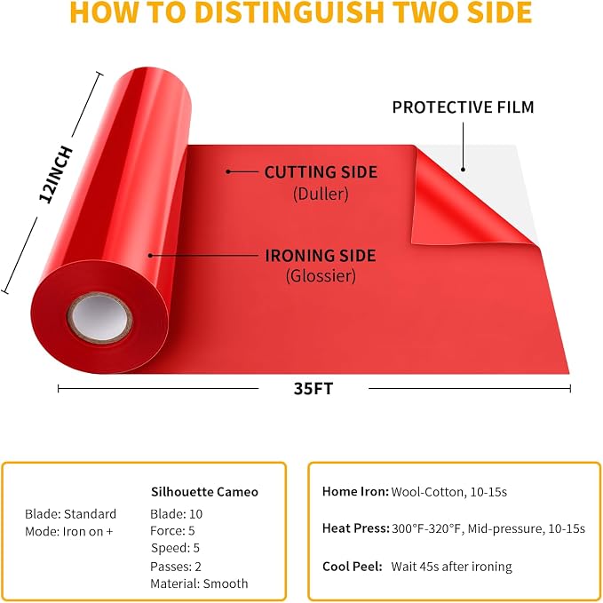 VinylRus Heat Transfer Vinyl-12” x 35FT Red Orange Iron on Vinyl Roll - Image 6