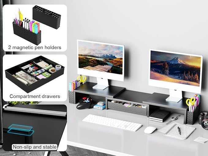 Spacrea Metal Desk Organizers and Accessories, Dual Monitor Stand Riser - Image 4