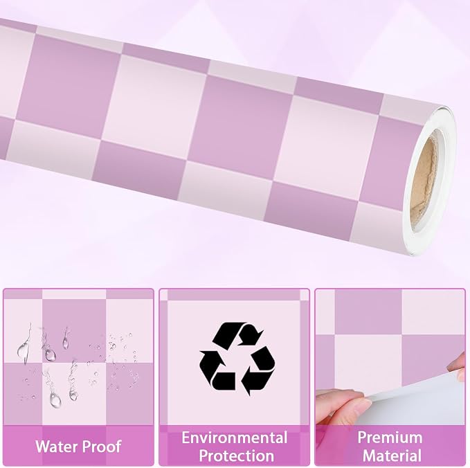 Purple Checked Bulletin Board Paper Roll Retro Pastel Purple Bulletin Board - Image 4