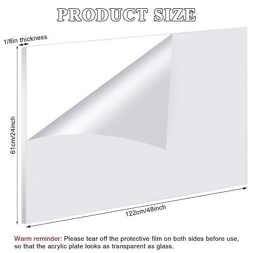 Roowest 2 Pcs 24 x 48 Inch, 1/8 Inch Thick Clear Acrylic Sheets Plastic - Image 2