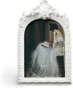 Cuspin 5x7 Picture Frame White Arched Frames, Vintage Ornate Resin Photo Frame - Image 9