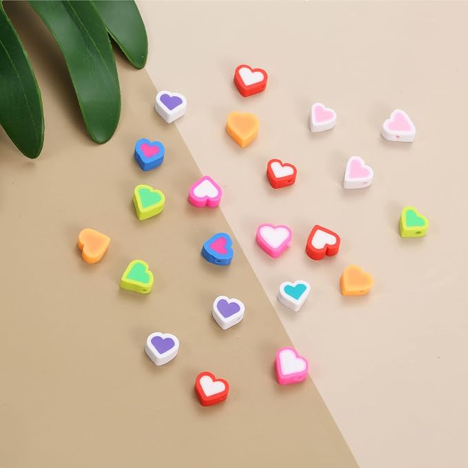 100pcs Contrast Color Love Heart Polymer Clay Beads - Image 7