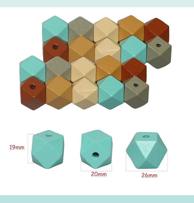 Geometric Wooden Beads 20mm Polygon Wooden Loose Spacer Beads - Image 6