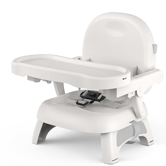 Premium Bella’s Friends 3-in-1 Toddler Booster Seat for Dining Table and Kitchen Chair with Adjustable Tray and Safety Straps, Foldable&Portable Baby Seat for Travel, Feeding, and Floor Use, Gray