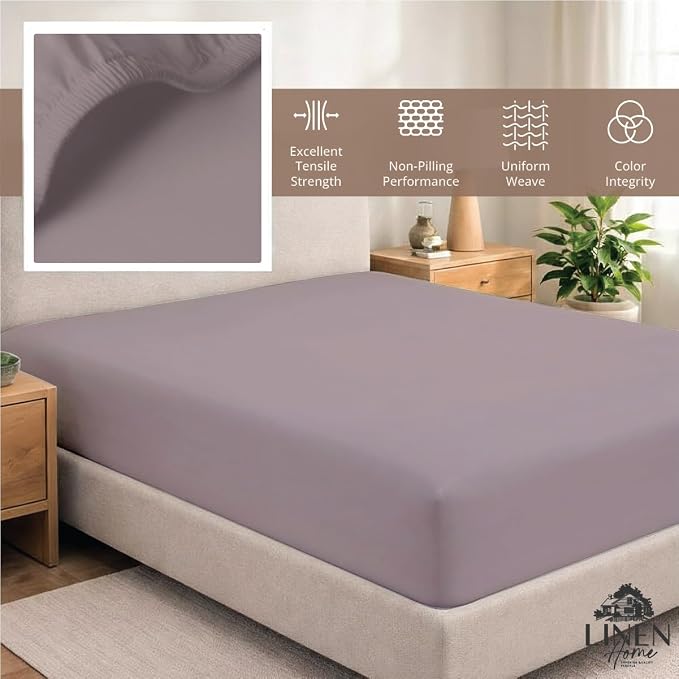 Linen Home 100% Cotton Percale Weave Fitted Sheet, Full Size, Prelude Purple - Image 4