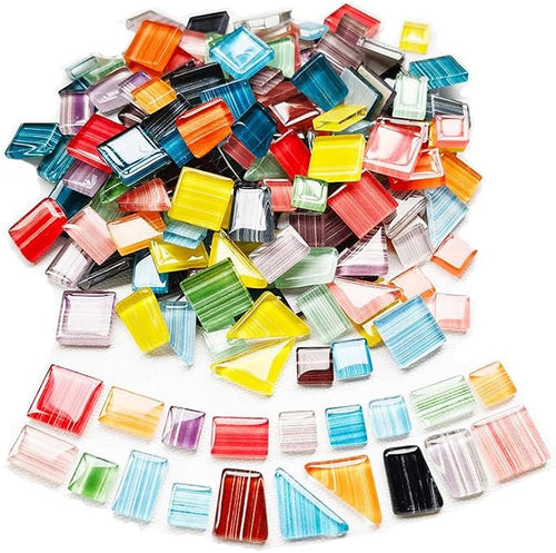 1.1LB Glass Mosaic Tiles for Crafts – Mixed Shape, Vibrant Color, Pre-Cut by MUCOFEI