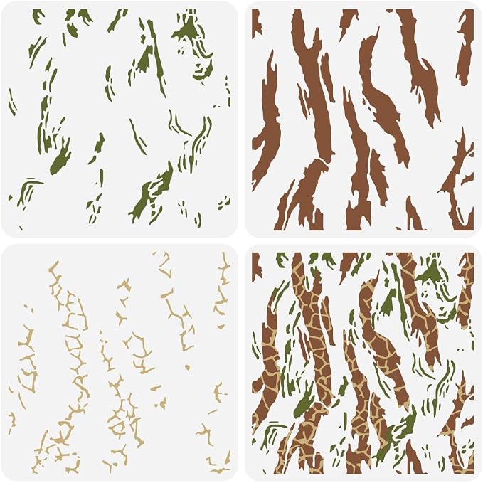 FINGERINSPIRE 3 Pcs Layered Snake Print Camouflage Stencil 11.8x11.8 inch by FINGERINSPIRE