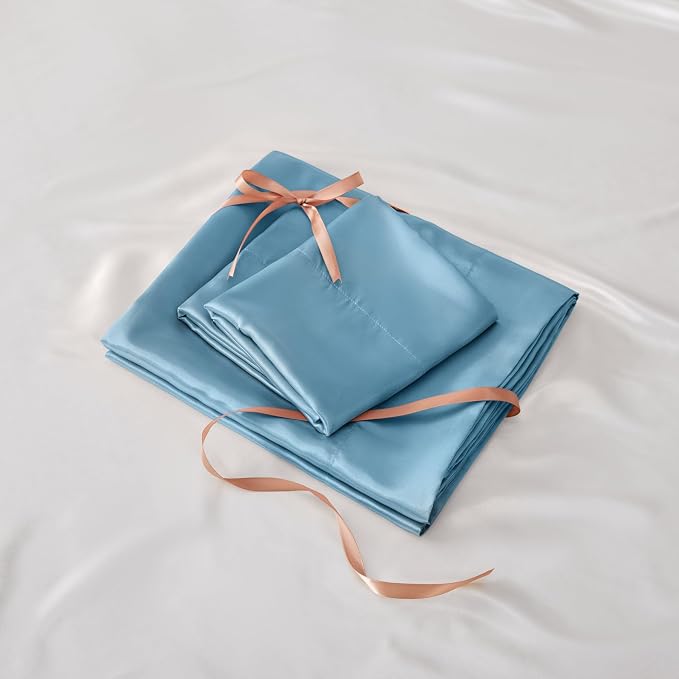 BEDELITE King Size Sheets Set, Luxury Soft Airy Blue Satin Sheets - Image 7