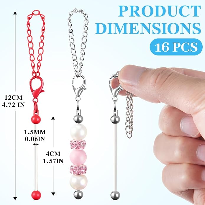 16PCS Beadable Keychain Bar Bulk, Metal Blank Beaded Keychain Bar - Image 3