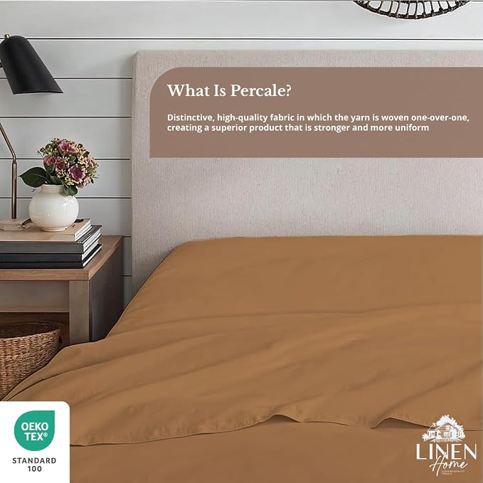 Linen Home 100% Cotton Percale 1 Flat Sheet, King Size - Image 4