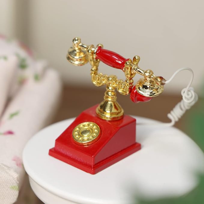 Dollhouse Telephone 1:12 Miniature Vintage Rotary Phone Model Desk Decoration - Image 5