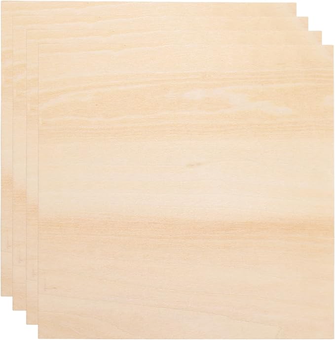 HARFINGTON 4pcs 3mm Basswood Plywood Sheets 10" x 10" x 1/8" Thin Unfinished by HARFINGTON