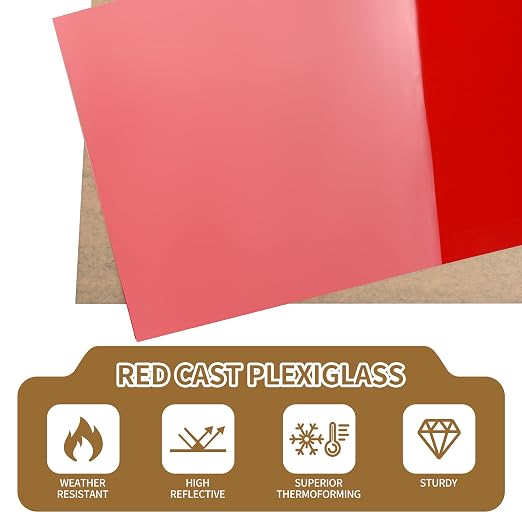 Lesnlok 12 x 24 Red Acrylic Sheets 1/8 inch Thick 3mm 2 Pieces Cast Plexiglass - Image 5