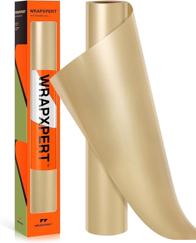WRAPXPERT Gold Iron on Vinyl, Light Gold Heat Transfer Vinyl 12''x5ft Champagne by WRAPXPERT