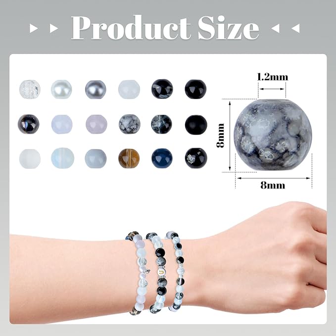 DUQGUHO 8mm Black Beads for Bracelets Black and White Glass Beads for Jewelry - Image 4